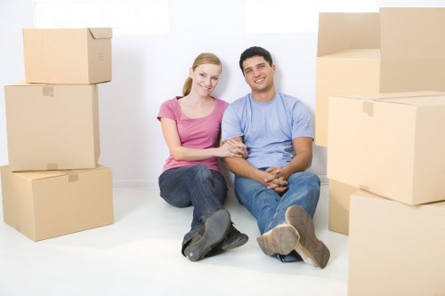 Professional movers handling fragile items during a Harringay flat move